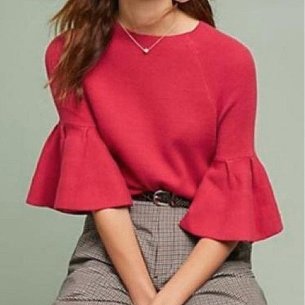 NEW Anthropologie Moth Anais Bell Sleeve Sweater Top Sz S Red NWT